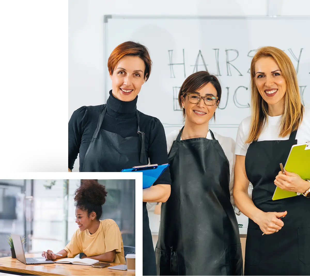 Hairstyling educators with clipboards