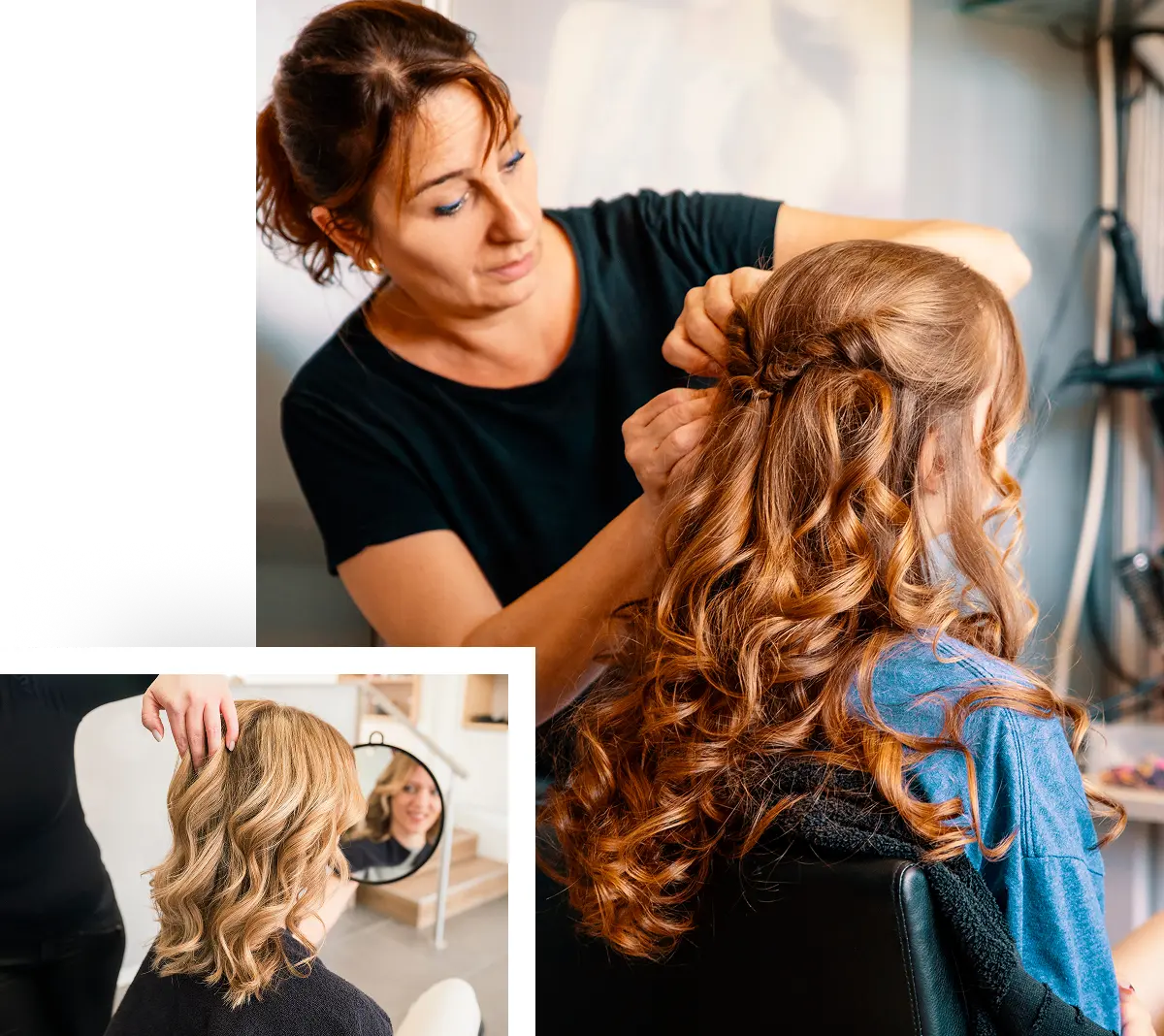 Woman styling hair in salon