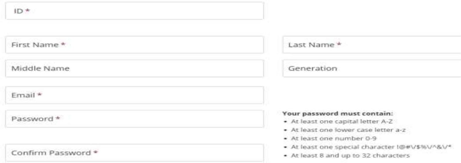 Form fields for personal information and password.